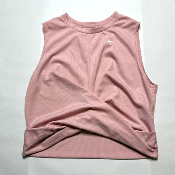 Nike Tops - women Pink Nike DRI-FIT Ribbed twist front crop activewear shirt size large